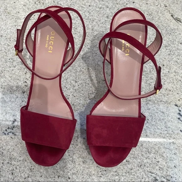 Gucci Leila Platform Suede Sandal Burgundy - Picture 4 of 16